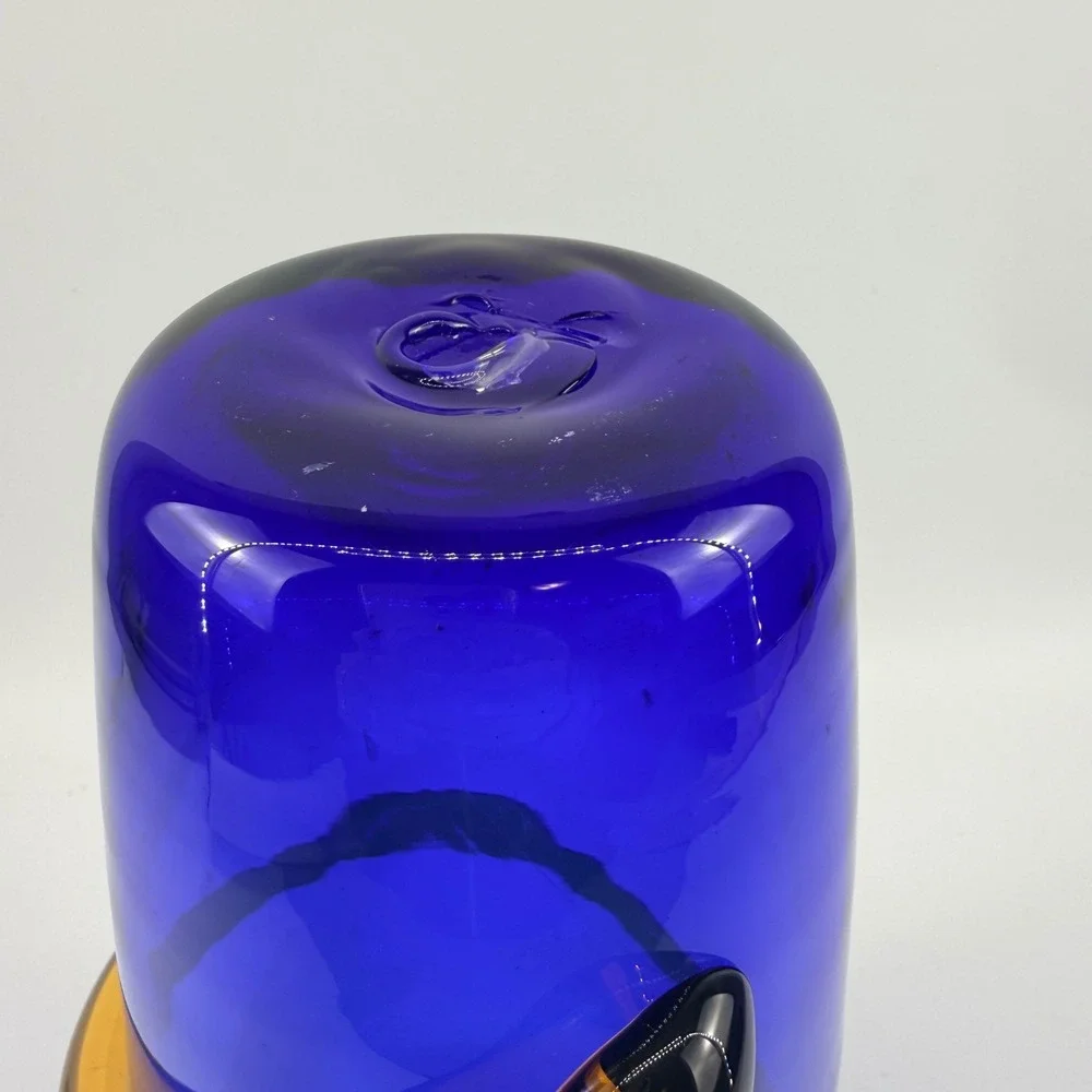 Blenko 9907L Cobalt Blue Art Glass Vase Topaz Applied Spiral Handcrafted USA
